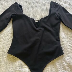 Free people black v square/off shoulder body suit